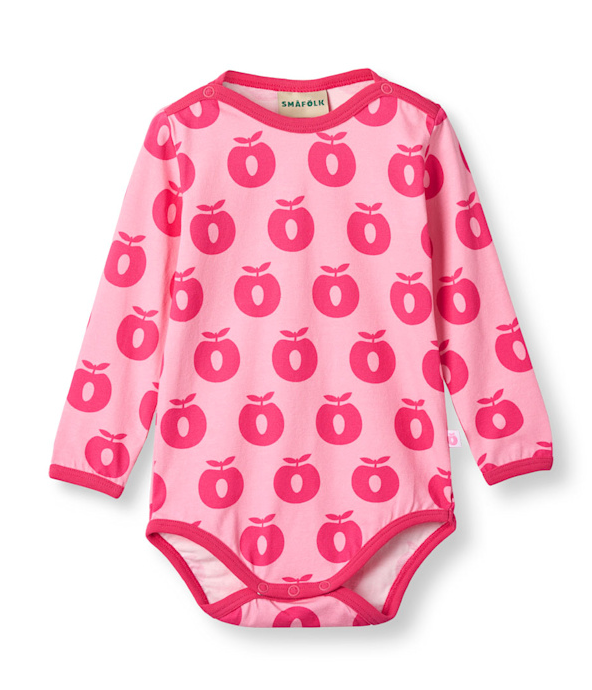 Elstar long-sleeved baby body with apples Pink lilac