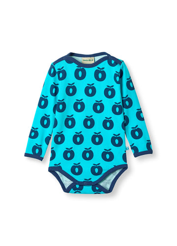 Elstar long-sleeved baby body with apples Blue atoll